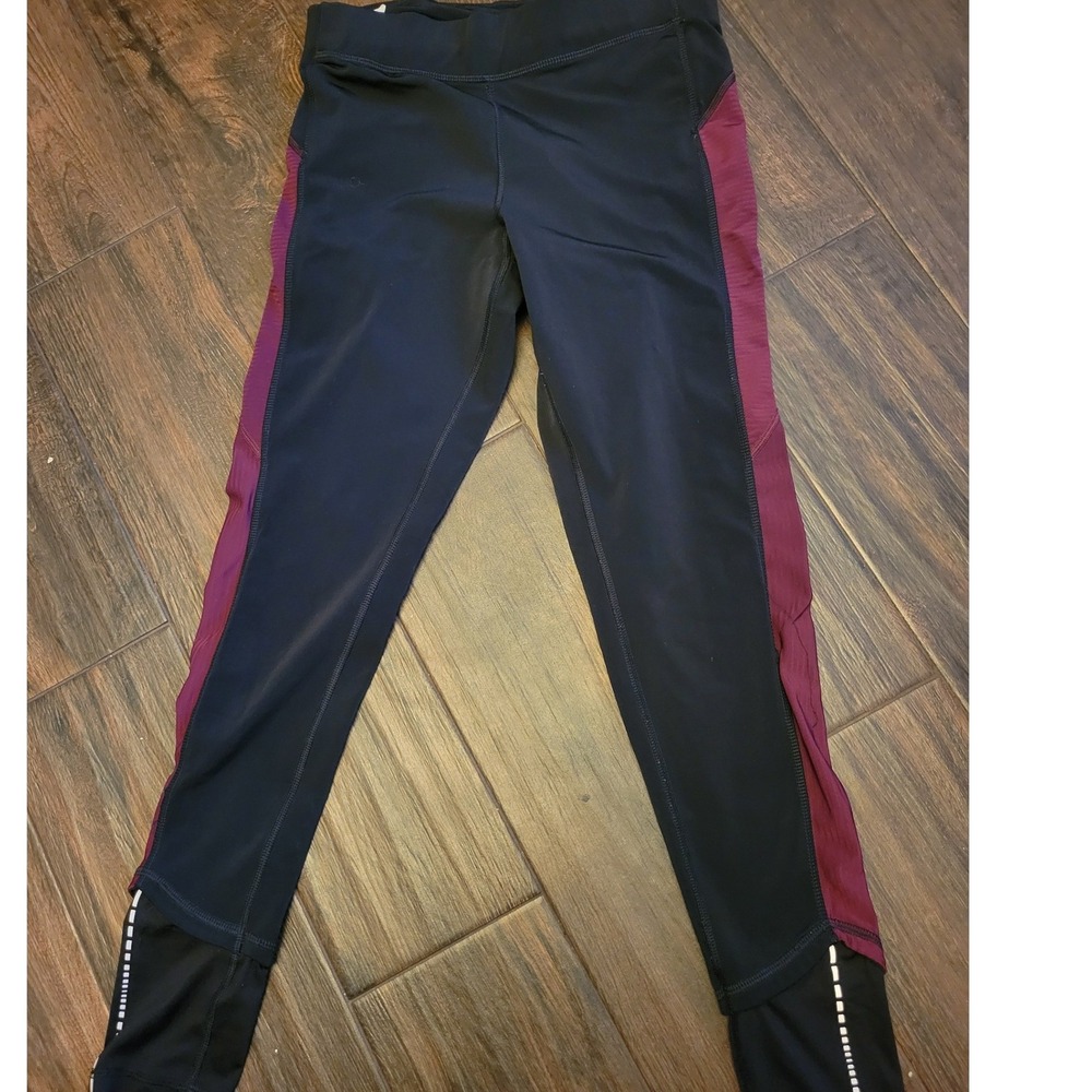 Champion Womens Black Burgundy Colorblock Reflective Running Leggings Size M 810